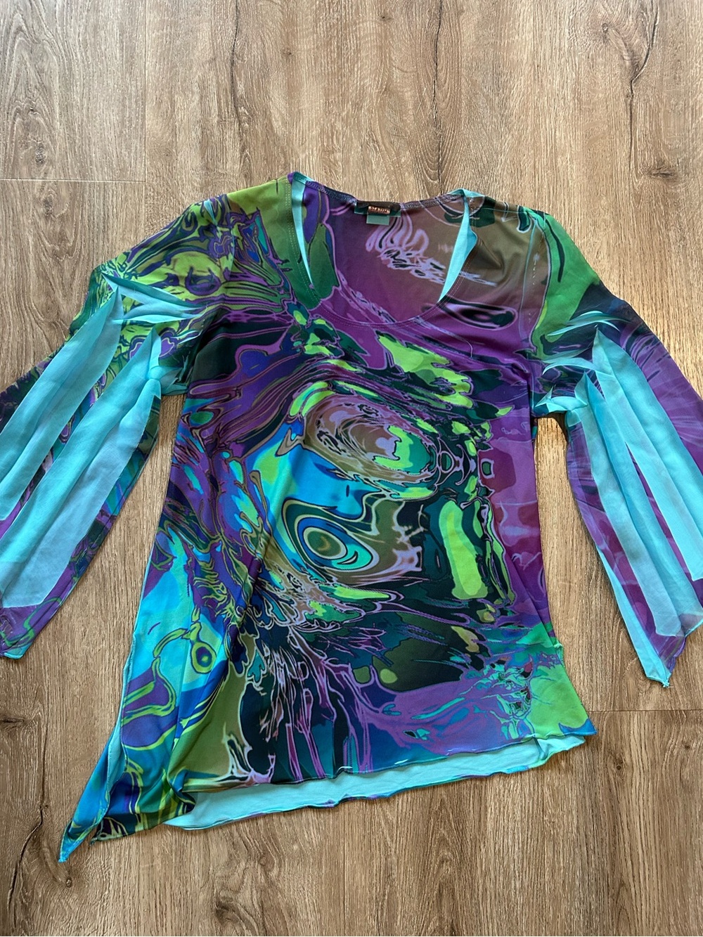 Vintage 70’s Psychedelic Multicolor Swirl Long Sleeve Blouse